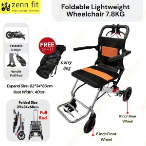 (READY STOCK) 6.9KG Aluminium Lightweight Foldable Transit Wheelchair Flight Wheelchair for Travel Elderly Disable