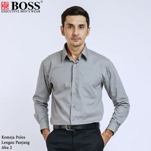 BOSS Kemeja Polos Pria Lengan Panjang Regular Fit Abu