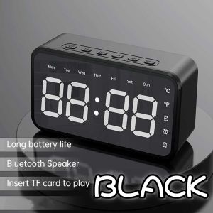 Mirror Alarm Clock Bluetooth Speaker Wireless with LED Subwoofer Music Player Desktop Clock Snooze Bass