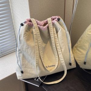 SQMETR Lightweight Tote Bag Drawstring Large Capacity Shoulder Bag Durable Canvas Women Handbag