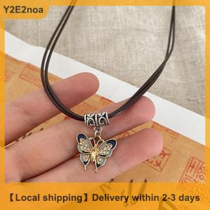 【Local shipping】 Chinese Style Fashion Retro Braided Rope Necklace Butterfly Flower Moon Safety Lock Pendant Necklace For Women Vintage Jewelry