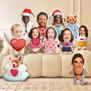Custom Face Pillow Personalized Photo Stuffed Pillows 3D Printing Head Body Shaped Dog Pillow Plush Stuffed Pillow for Home Sofa Decor Funny Valentines Day Gifts for Couples Him Her Girlfriend