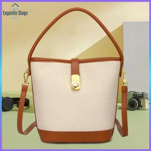 Handbag with Adjustable Shoulder Strap Fashionable Crossbody Bag Top-Handle Splicing Bucket Bag for Women Shopping Travel