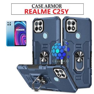 Case Armor REALME C25Y Iring Cincin Magnetic Kesing Hp Protect kamera Premium Hard Case Standing Robot Pelindung Kamera CASE HIT RING REALME C25Y