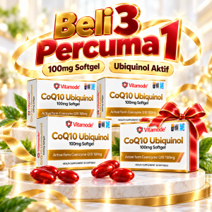 Vitamode CoQ10 Ubiquinol 100mg Capsule Supplement Coenzyme Q10 Antioxidant Support Heart Health Energy Cellular Wellness Nutrition Halal Malaysia