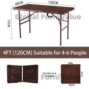 Global Folding Camping Table 4FT 6FT Portable Table Heavy Duty Adjustable Height Picnic Outdoor Party Table