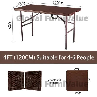 Global Folding Camping Table 4FT 6FT Portable Table Heavy Duty Adjustable Height Picnic Outdoor Party Table
