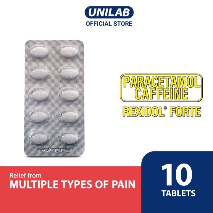 Unilab Rexidol Forte 10 Tablets  Paracetamol + Caffeine - Mas Bilis Banat sa Sakit Ng Ulo, Sakit ng Katawan, Lagnat at Binat