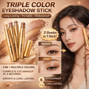 Golden Shimmer 3 Color Eyeshadow Stick Long Lasting Creamy Makeup Stick Triple Tone Quick Blend Portable Easy Apply Eye Makeup Stick
