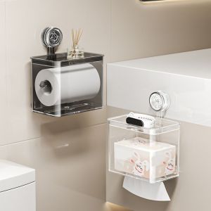 ANHEY Plastic Suction Cup Tissue Box Transparent Wall Mounted Napkin Box Multipurpose Dustproof Tissue Storage Box for Home