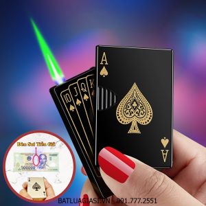 BẬT LỬA KHÈ HÌNH LÁ BÀI CÓ ĐÈN SOI TIỀN GIẢ - xài gas #đen