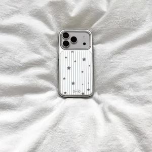 INS Style White Striped Stars Cute Cartoon High-end Resin Phone Case For iPhone 17 Air 16 15 14 13 12 11 Pro Max Y2k Back Cover
