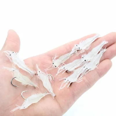 SUKE 5pcs/1pcs Fishing Lure Hook Prawn Lure Hook Luminous Shrimp Silicon Soft Artificial Bait With Hooks