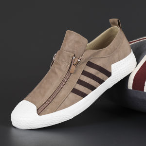 Musim Panas Bernapas Kantor Kuliah Kanvas Sepatu Santai Pantofel Ritsleting Empuk Pria Kerja Cowok Dewasa Slip On Tanpa Tali Ringan 244