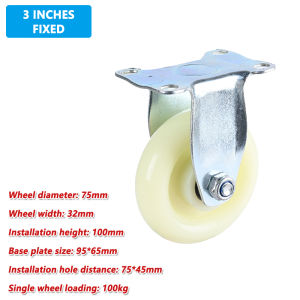 OKDA 3-inch-5-inch Cart Caster Wheel White Nylon Casting Wheel Fix/Rotary Wheel