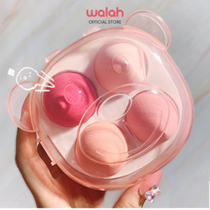 4Pcs Beauty Egg Set with Bear Shape Box Dustproof Hydrophilic Cosmetic Powder Puff for Wet & Dry Use