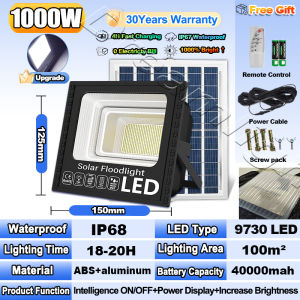 【BUY 1 TAKE 2】Solar Flood Light 50W Outdoor Waterproof IP67 Original 9730LED 680000mAh With Solar Panel Garden Lamp Room Night Light Bulb For Courtyard Farm Automatic With Remote Control Christmas Decorations Real Wattage 30-Year Warranty