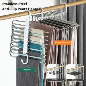 Stainless Steel Anti-Slip Pants Hanger 9 Layer Magic Hanger Rack Multi Functional Pants Rack Wardrobe Organizer