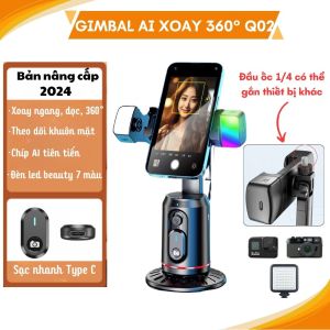 Gía Đỡ Điện Thoại Gimbal AI Q02 xoay 360 độ Chân quay điện thoại thông minh tích hợp đèn trợ sáng Điều khiển từ xa bằng bluetooth