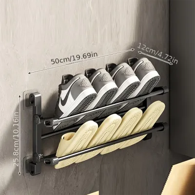 50/65cm Wall Mounted Door Back Slipper Organizer Shoe Rack Slipper Rack Organizer Foldable 3 in 1 Bathroom Rack