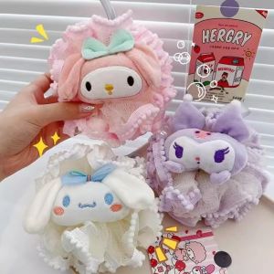 Anime Sanrio Bath Ball Kuromi Melody Cinnamoroll Bath Flower Soft Shower Net Foam Sponge Bath Skin Cleaning Tool Cute Back Friction Cartoon Doll