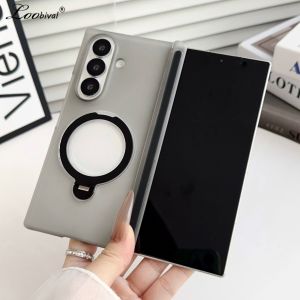 360 Rotating Bracket Clear Magnetic Case for Samsung Galaxy Z Fold 7 6 5 4 8 Ultra Ring Holder Stand Hard Acrylic Matte Cover