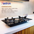 ASTRON GS-9090 Built-in Double Burner Gas Stove with Hob and Tempered Glass Top. 