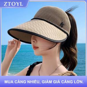 【ZTOYL】 Phụ Nữ Rơm Visor Hat Lớn Brim Rỗng Top Thoáng Khí Mùa Hè Mặt Trời Hat Cho Du Lịch Làm Vườn Bãi Biển