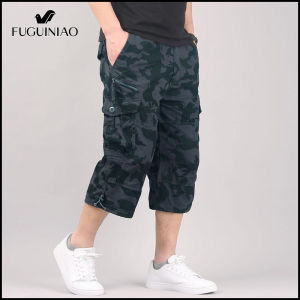 FUGUINIAO กางเกงขาสั้นสินค้าผู้ชายฤดูร้อนลำลองผ้าฝ้ายหลายกระเป๋าร้อนกางเกงตัดกางเกงทหารพรางกางเกงขาสั้น M-5XL