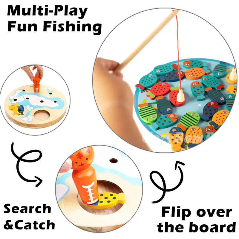  Wooden Fishing Game Toys for 3 Year Old Boys Girls