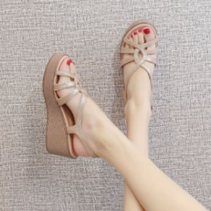 [Free Shipping] WomenS Wedge Heel Fish-Mouth Sandals New Summer Style Elegant And Versatile With A Single-Strap Design And A Height-Increasing Effect Resembling Roman Sandals