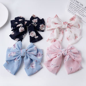 3Layers Cute Floral Chiffon Big Bowknot Hair Clip Barrette Sweet Back Head Hairpin for Girls