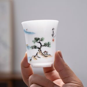 德化羊脂玉冰种玉瓷手绘个人茶杯女士茶具主人杯品茗杯家用办公室