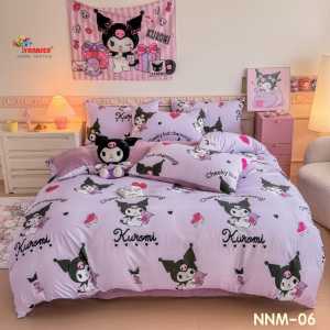 CADAR CARTOON KUROMI 7 IN 1 WITH COMFORTER SOFT COTTON FABRIC EXCLUSIVE SEJUK LEMBUT QUEEN KING