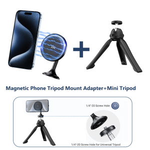 JJC Magnetic Phone Tripod Mount Adapter with Arca Base and 1/4" Screw Hole+Flexible Tripod/Extendable Tripod/Mini Tripod Kit/Tripod Ball Head Compatible with iPhone 16 15 14 13 12 Pro Max Plus