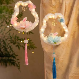 LOVWK กระเป๋าวัสดุ DIY โคมไฟกระต่ายสำหรับเด็ก ดวงจันทร์ แบบจีน โคมไฟดอกบัว สร้างสรรค์ ทำมือ โคมไฟแฮนด์เมดรูปกระต่าย พร็อพถ่ายภาพ