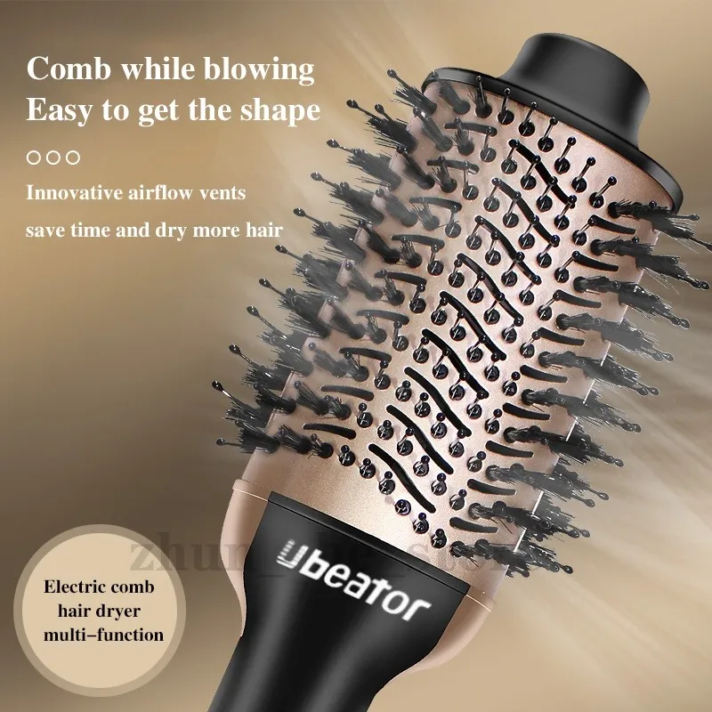 Gold hot air cool air brush comb hair curler hair dryer in 360