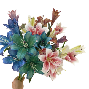 LUMINOU 3 Flower Heads Artificial Lily Flowers Light Luxury Style Oil Painting Finish Silk Lily Bouquet Luxury 73cm Length Fake Lily Decor Wedding Decor