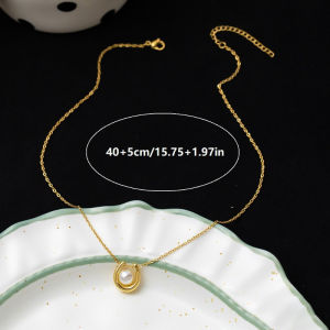 Korean Fashion Stainless Steel Adjustable Necklace for Women Pearl Pendant