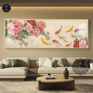 Tranh Cửu Ngư Hòa Liên Hoa Tranh Canvas Tranh Tráng Gương Tranh Trang Trí Phòng