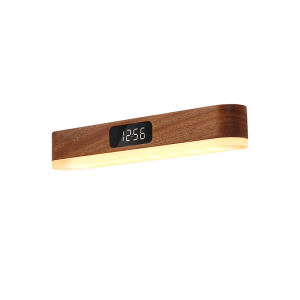 Simple Wooden Clock Light Solid Wood Remote Control Night Lamp Bedside Wall Lamp With Digital Clock USB Rechargeable LED Reading Lamp
