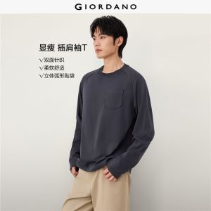 GIORDANO Men T-Shirts Curved Pocket Cotton-Blend Tee Crewneck Raglan Sleeve Fashionable Casual Loose T-Shirts 13026613