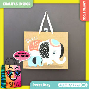 Lusinan Paper Bag / Tas Kertas Motif Lucu Imut Gambar Gajah Glitter Kualitas Ekspor untuk Syukuran Kelahiran Bayi Souvenir Kado