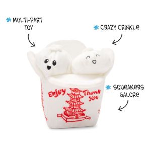 BARK Squeaky Dumplings Xiao Long Baos CNY Chinese New Year Food Takeaway Interactive Hide Treats Nosework Snuffle Mat Puzzle Plush Pet Dog Puppy Cat Soft Toy with Squeaker Sound and Crinkle