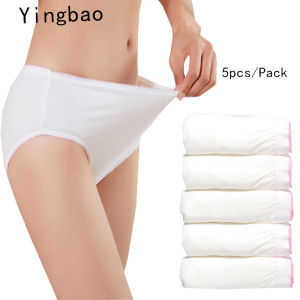 Yingbao 5pcs Disposable Womens cotton underwear Panties White Color Big Plus Size
