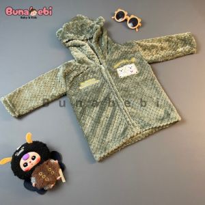 Jaket Bayi Anak Sherpa Bulu HONEYCOMB Topi Resleting 1-2 Tahun
