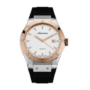 ADRIATICA Swiss Made Premiere Sports Watches Rose Gold Bezel Mens Silicone Strap Watch 43mm A8209.R213Q