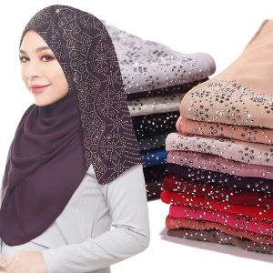 Jifang ผ้าคลุมไหล่ฮีญาบมุสลิมผ้าพันคอสีล้วนยาวผ้าชิฟฟ่อนลายฟองล้วนผ้าคลุมไหล่ที่รัดศีรษะสำหรับผู้หญิงผ้าคลุมไหล่ WJ359