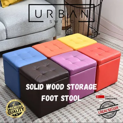 [SG🇸🇬Seller] Solid Wood Storage Foot Stool Ottoman PU Leather