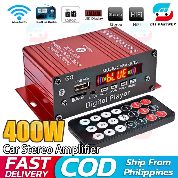 12V 400W Car Audio Power Amplifier 2CH Digital Bluetooth HIFI
